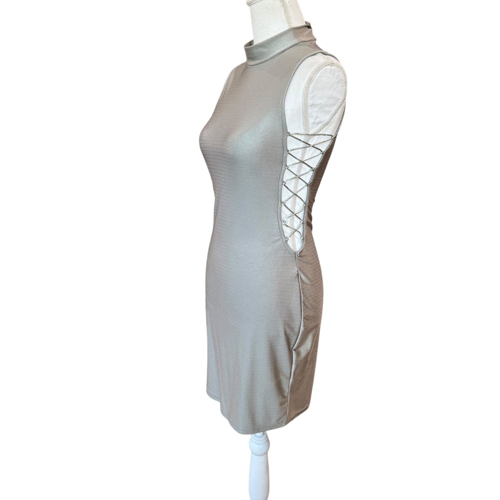 Missguided Silver Grey Lace Up Side Mini Dress High Neck Sleeveless Size 6 NEW